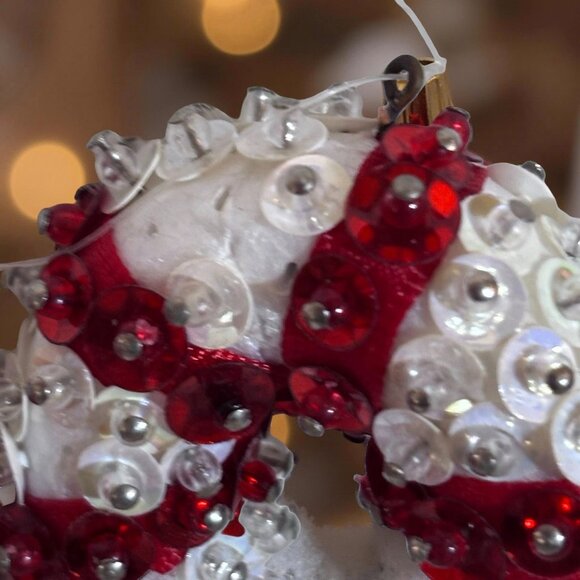 Vintage Japan Elf on Candy Cane Ornaments • 1950s Beaded Sequin Santa Elf Pair • - Picture 6 of 7